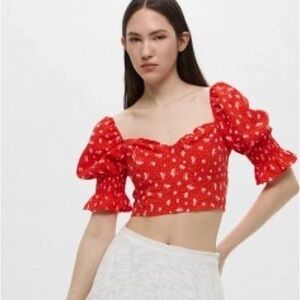 H&M red floral crop top small NWT #3